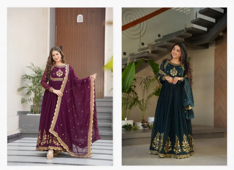 Luna Vol 43 Designer Faux Georgette Gown With Dupatta Online Wholesale