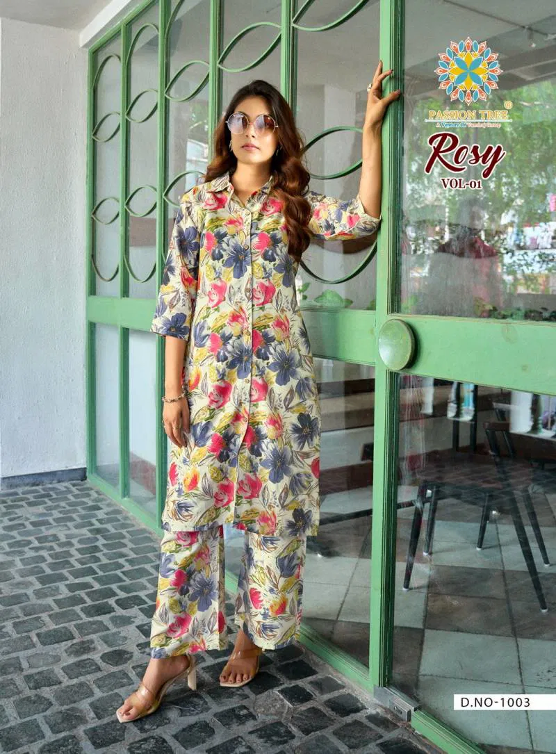 Rosy Vol 1 By Passion Tree Rayon With Discharge Printed Co Ord Set Wholesalers In Delhi