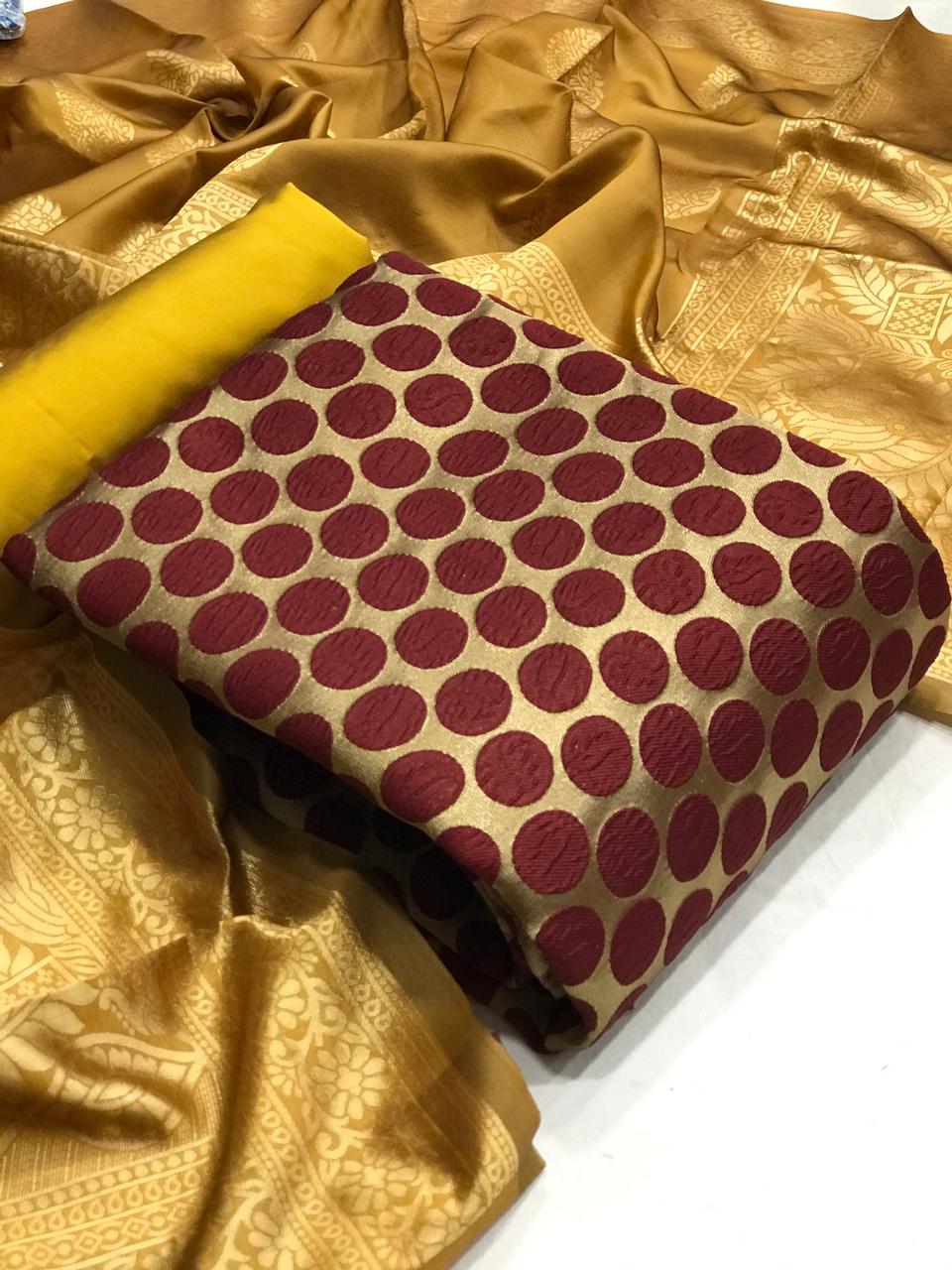 Banarasi Silk Dress 31 Latest Fancy Casual Wear Jacquard Weaving Dupatta Dress Material Collection