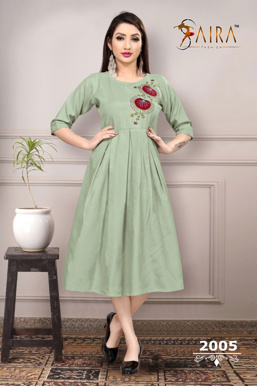 SAIRA SUNEHRI VOL-2 Fancy Casual Wear Round Style Heavy Ruby Slub Cotton With Nack Value Addition Work Kurti Collection