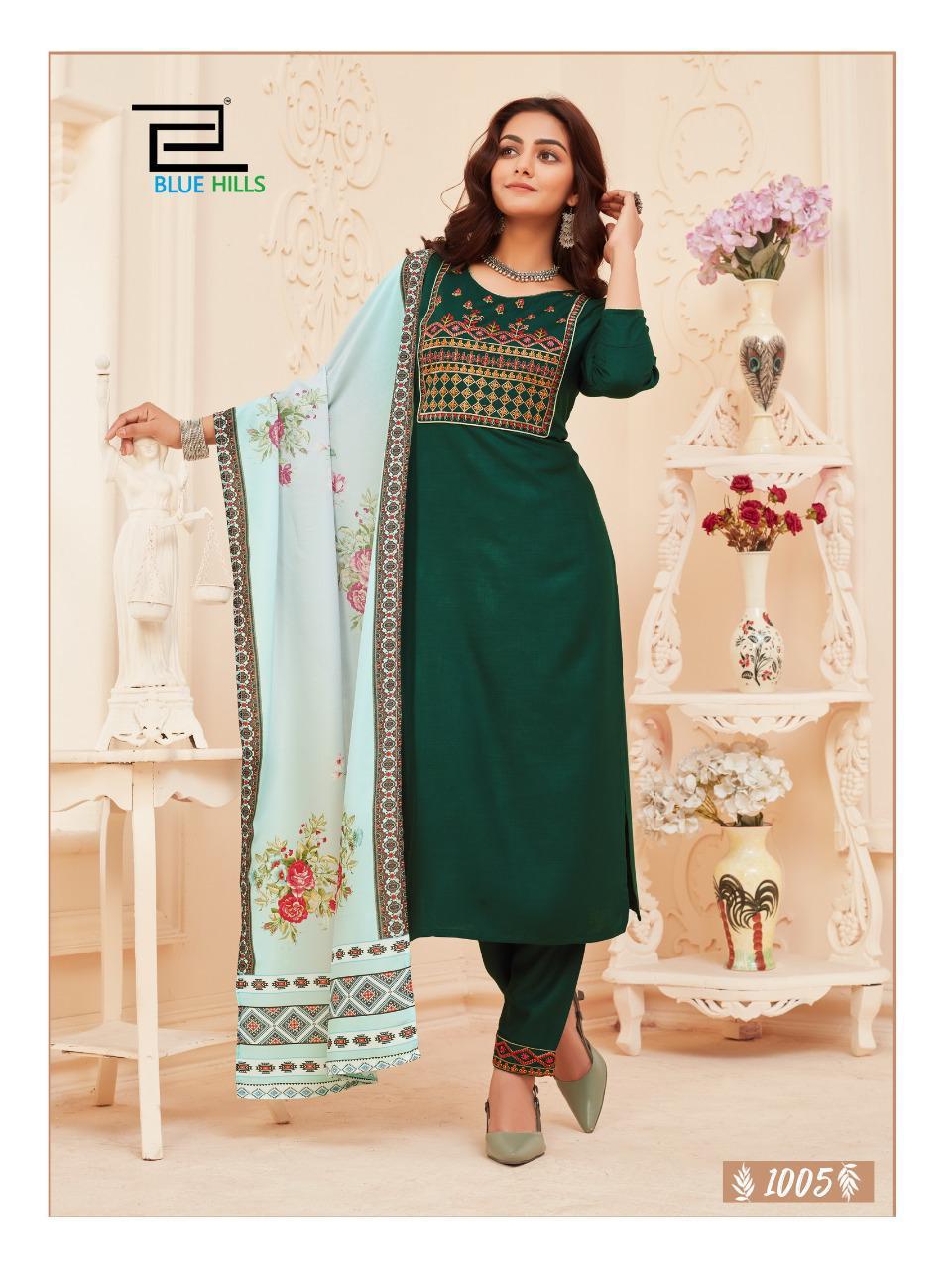 Blue Hills Dupatta Queen 1 Latest Designer Fancy Festive Wear Rayon Embroidery Work And Silai Pattern Readymade Collection
