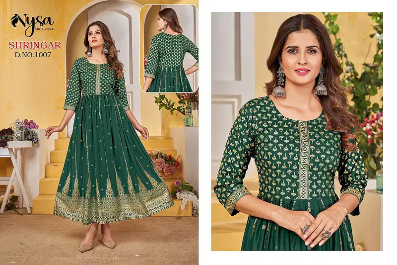 Shringar By Nysa Foil Print Long Anarkali Kurtis Catalog