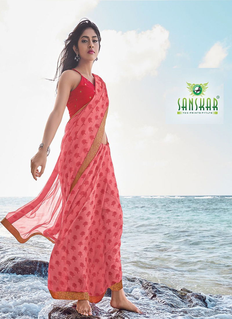 Sanskar Jharonka Latest Fancy Printed Daily Wear Saree Georgette Saree Collection 
