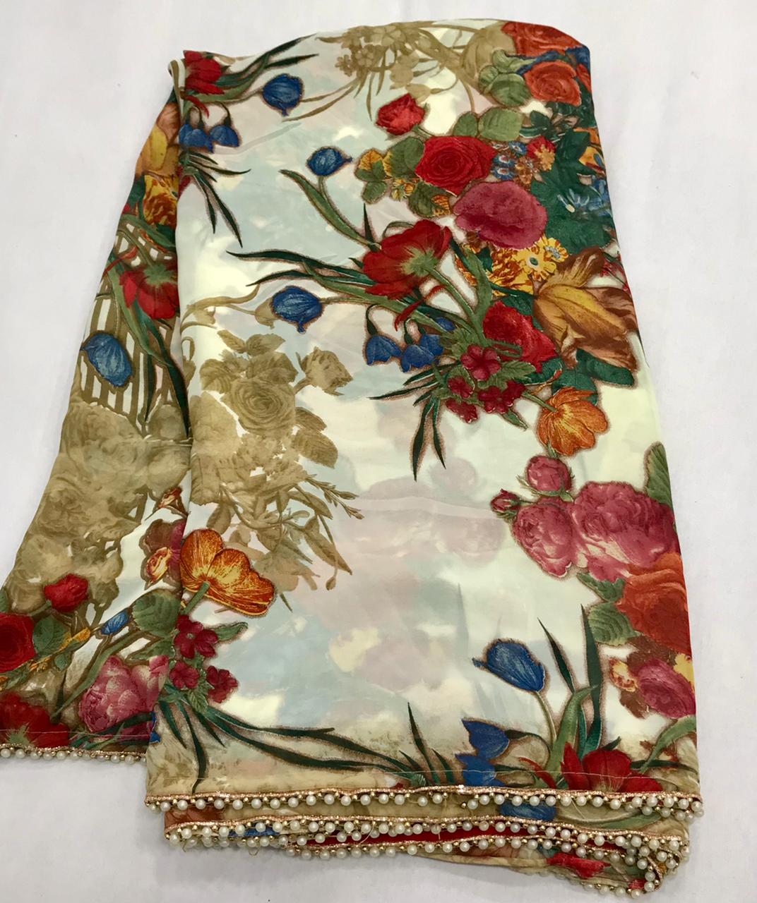Rajyog Aakruti Soft Chiffon With Moti Work Printed Designer Saree Collection

