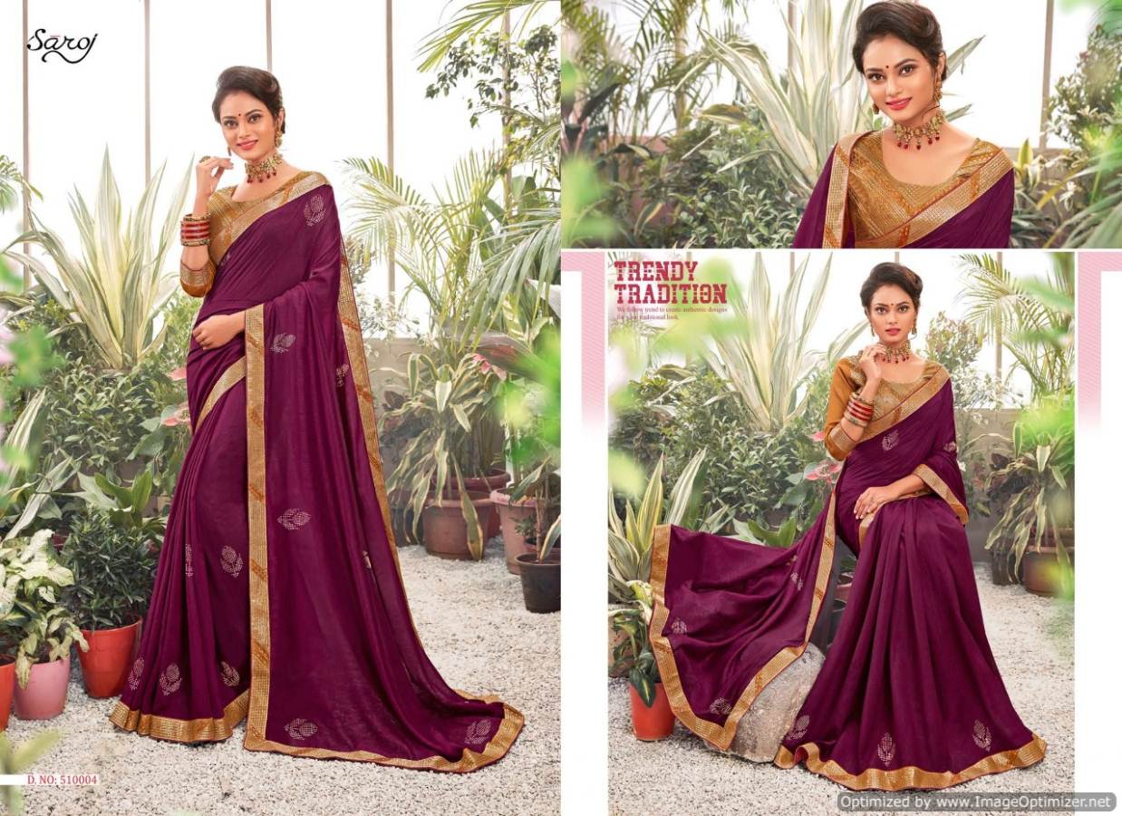 Saroj Bansuri Stylish Collection Of Party Wear Vichitra Silk Saree With Swarovski Butta