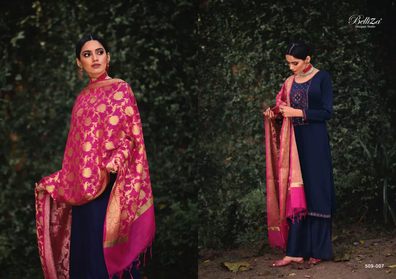 Belliza Shubharambh 2 Fancy Wedding Wear Pure Original Heavy Jam Cotton with Exclusive Heavy Embroidery Top With Banarasi Dupatta Dress Material Collection