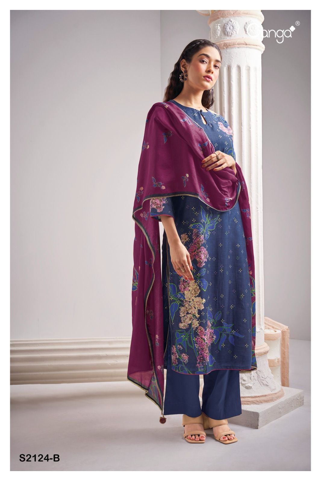 Olene 2124 By Ganga Bemberg Silk Dress Material Catalog