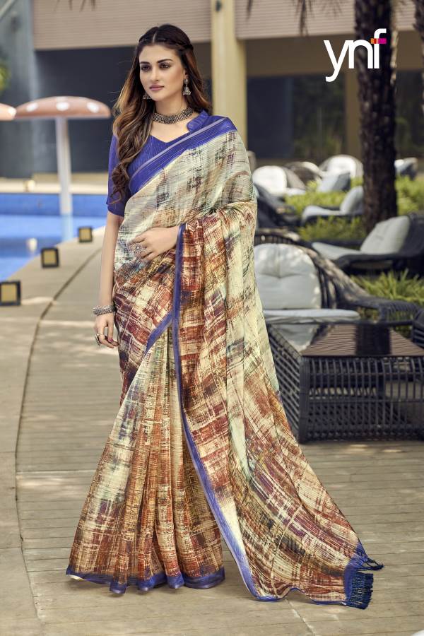 Ynf Vrajana Silk New Party Wear Organza Designer Printed Lining Saree Collection
