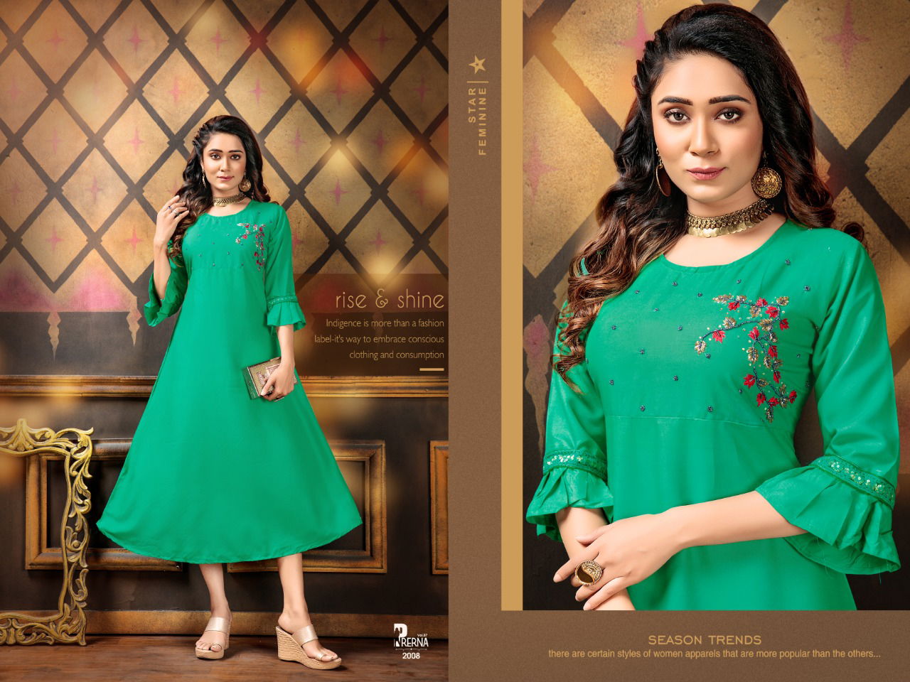 Prerna 7 Rayon Ethnic Wear Flair with Designer Handwork Kurtis Collection