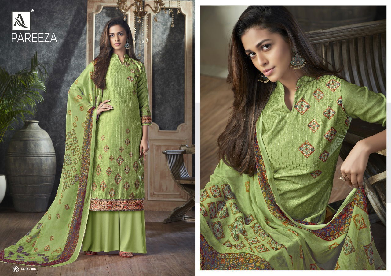 Alok Pareeza Latest Fancy Festive Wear Pure Zam Self Embroidery With Designer Digital Printed Heavy Dress Material Collection