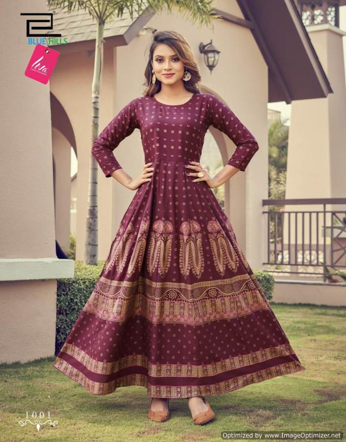 Blue Hills Festival Night 1 Fancy Ethnic Wear Anarkali Rayon Long Kurti Collection