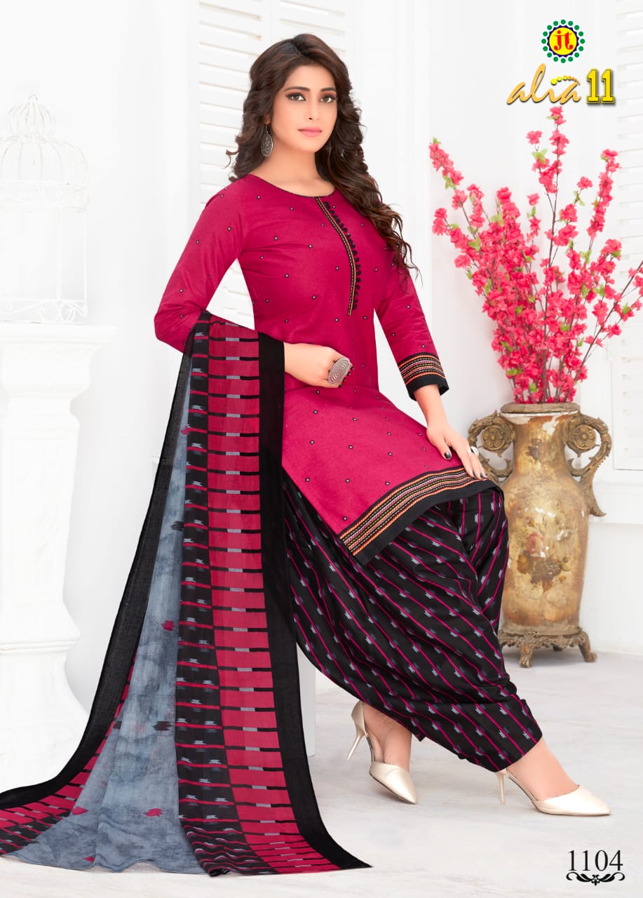 Jt Alia 11 Regular Wear Printed pure Cotton Dress Material With Chiffon Dupatta Collection