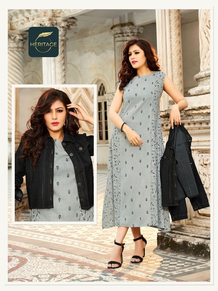 Heritage Jack N Jill Fancy Party Wear Rayon Printed Long Kurti Collection