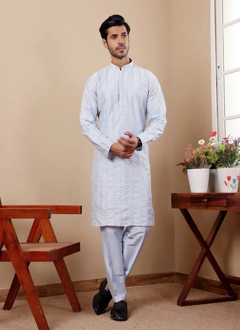 Rw Silk With Embroidered Work Kurta Pyjama Wholesale Clothing Distributors In India