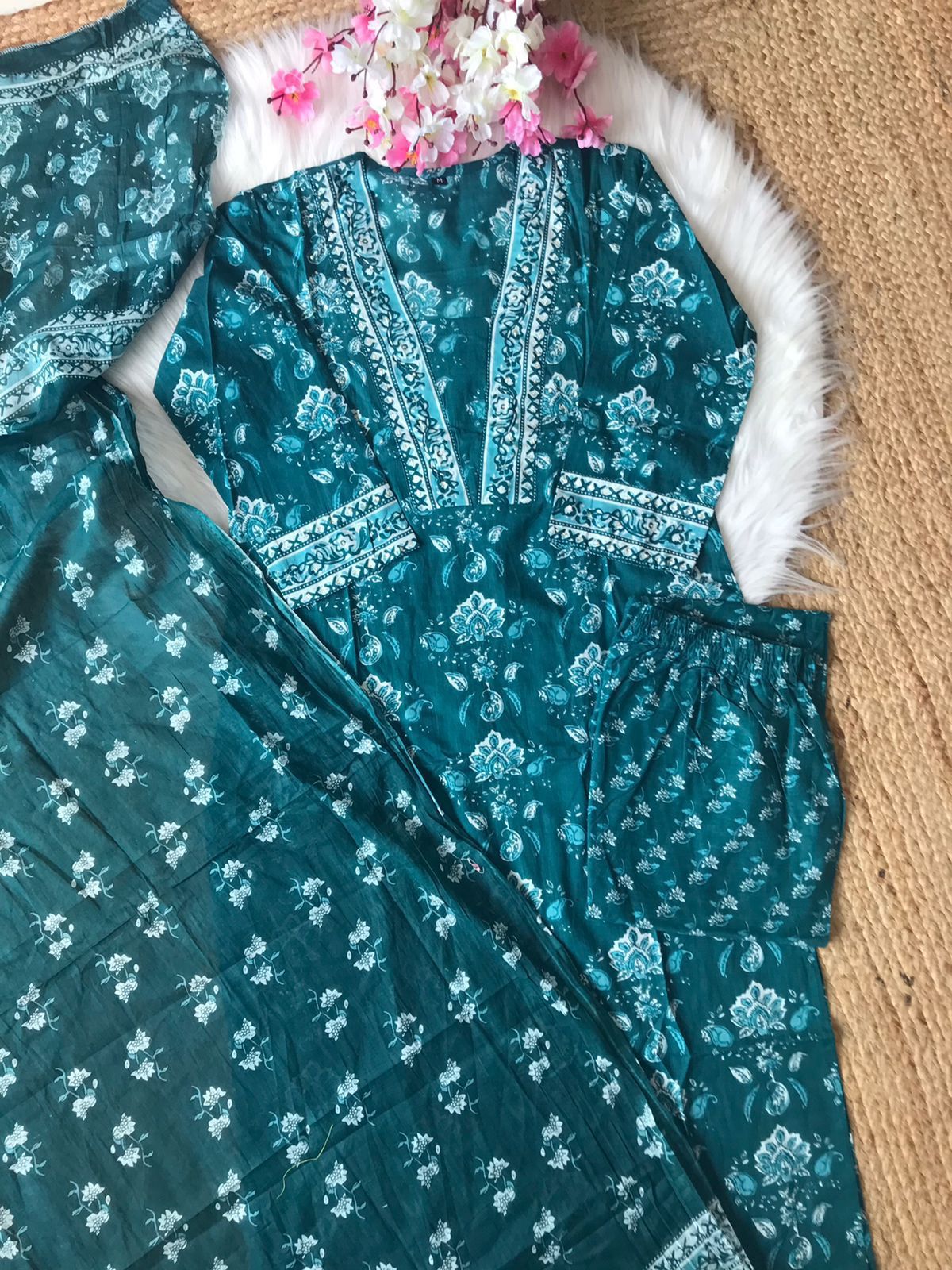 Vt Designer Cotton Handwork Kurti With Bottom Dupatta Orders In India