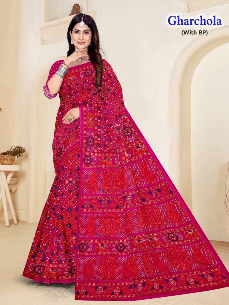 Gharcholo 1 Fancy Cotton Printed Saree Wholesale Market In Surat