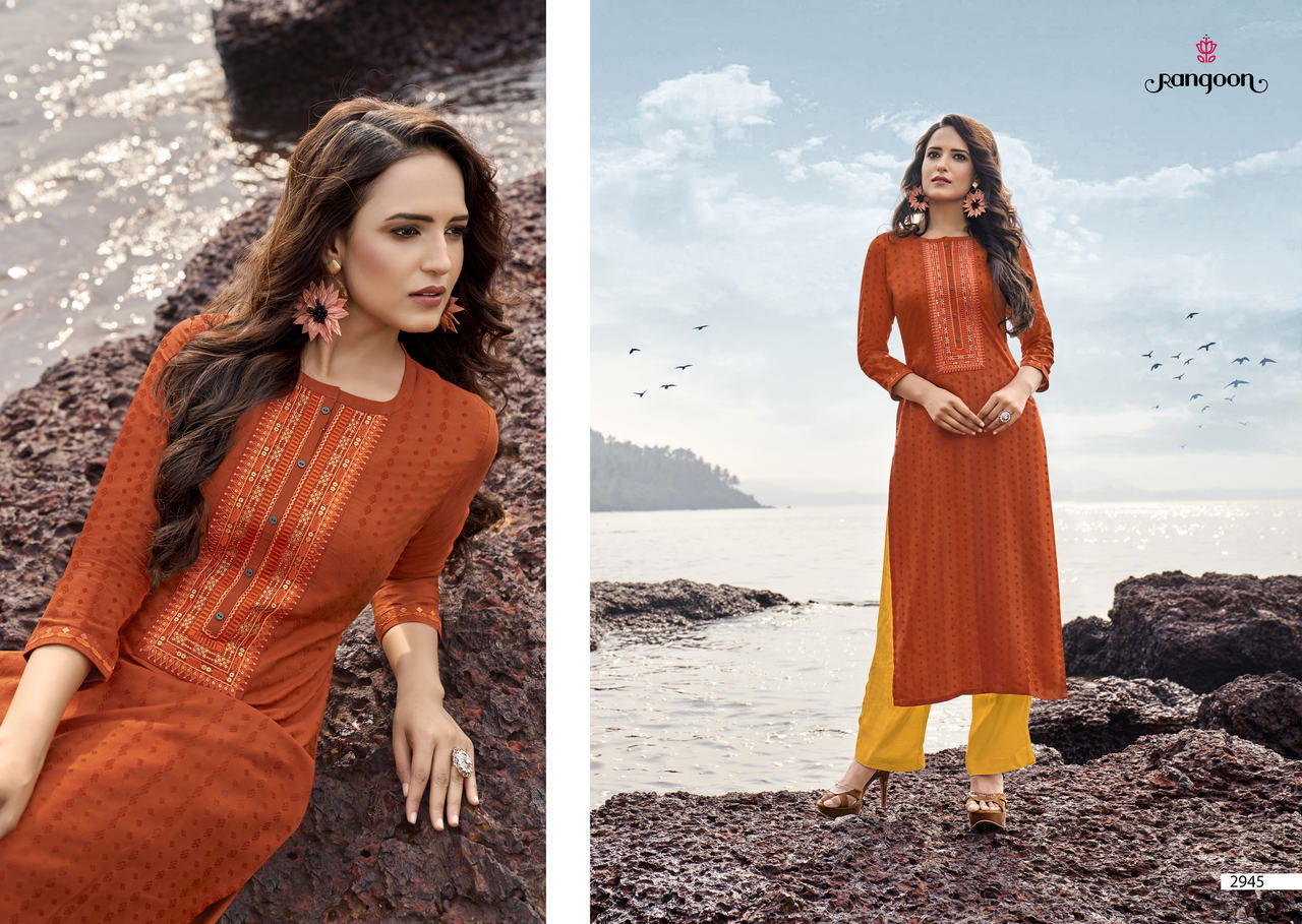 Rangoon Latest Fancy Designer Ethnic Wear Lining Silk With Work Long Kurti Collection