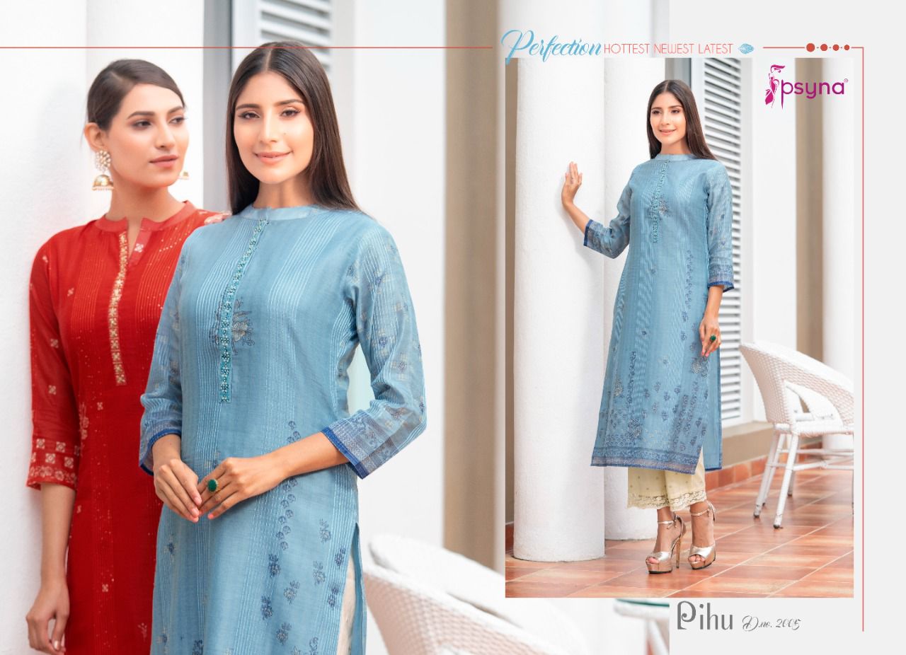 Pihu 2 By Psyna Chanderi Silk Designer Kurti With Bottom Catalog