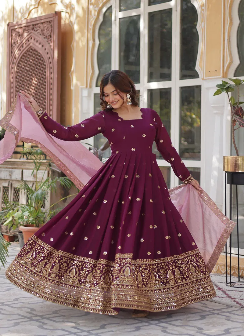 KA 1142 Star Georgette Embroidery Designer Gown With Dupatta Wholesale Online