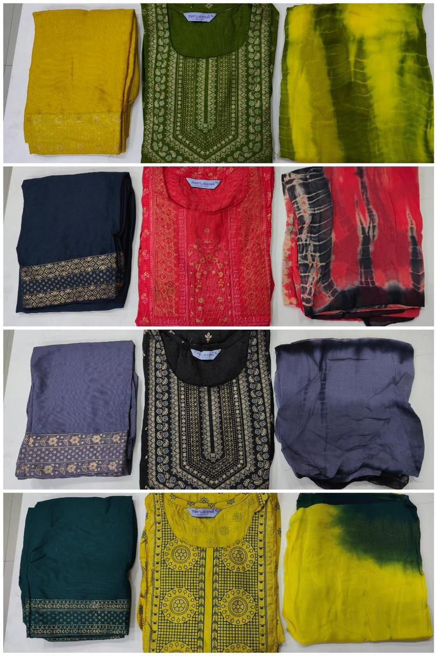 Kanchuki By Fvd Naira Two Tone Slub Gold Print Kurti With Bottom Dupatta Wholesale Online