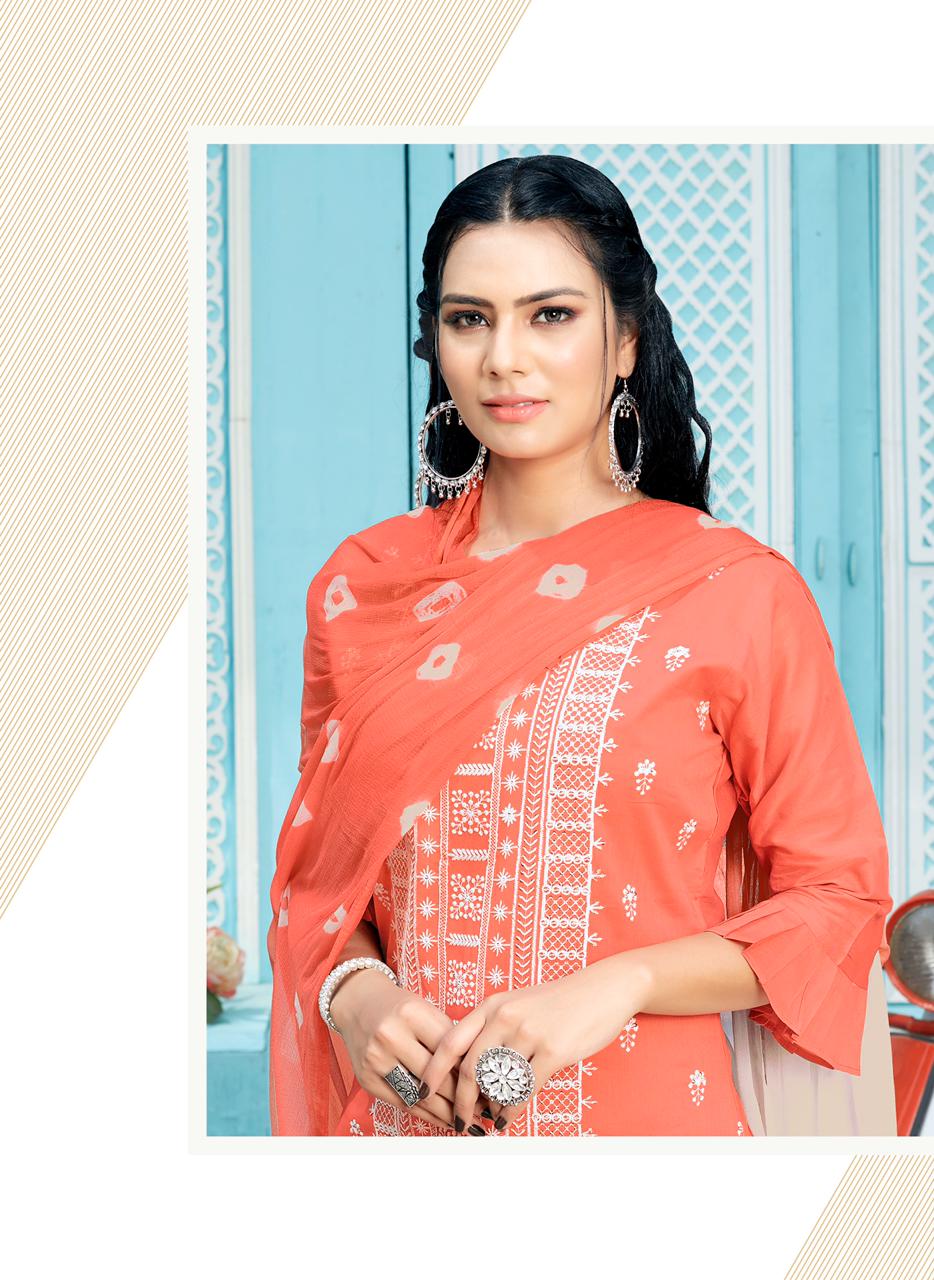 Rt Lucknowi Heavy Embroidery Kurti with Pant and Dupatta Ready Made Collection
