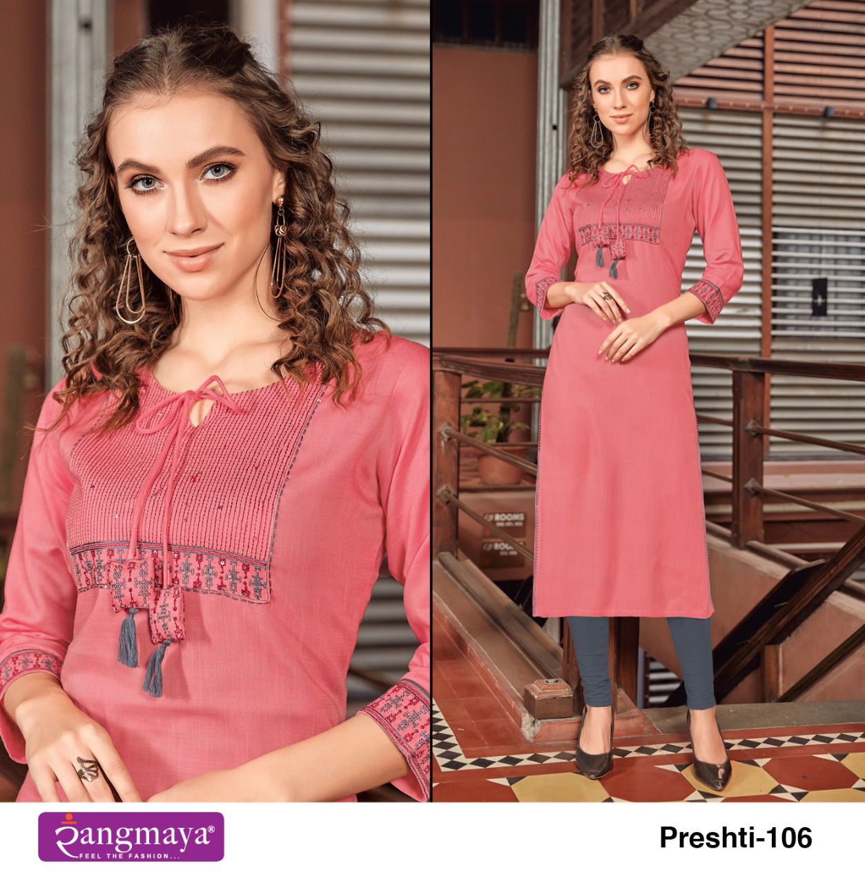 Rangmaya Preshti Fancy Wear Ethnic Wear Rayon Long Designer Kurtis Collection
