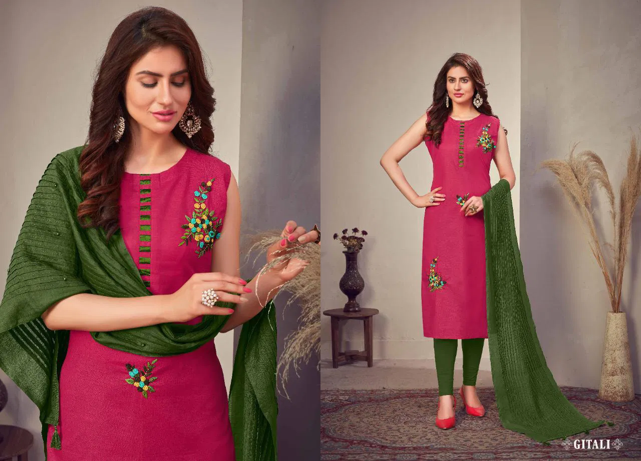 Saheli Dhara Heavy Linen Fancy Designer Ethnic Wear Heavy linen Kurtis With Dupatta Collection