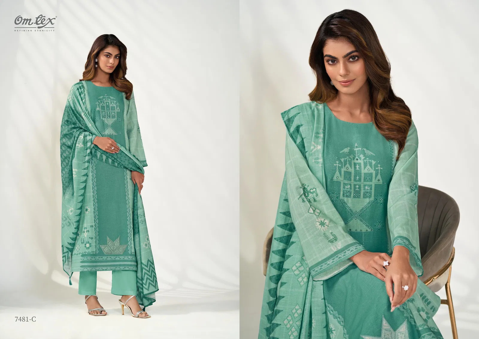 Poshak By Omtex Linen Printed Embroidery Dress Material Exporters In India