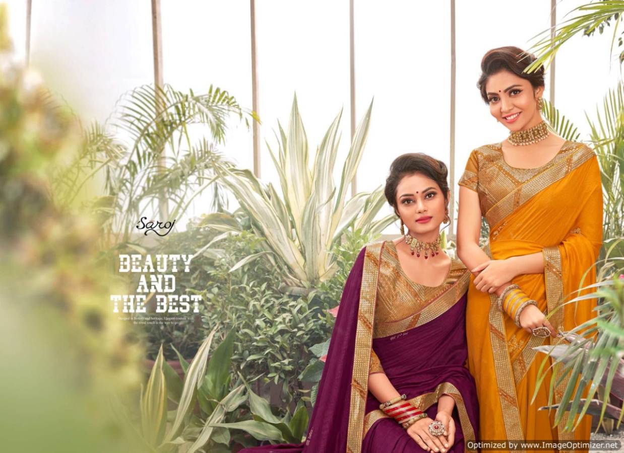 Saroj Bansuri Stylish Collection Of Party Wear Vichitra Silk Saree With Swarovski Butta