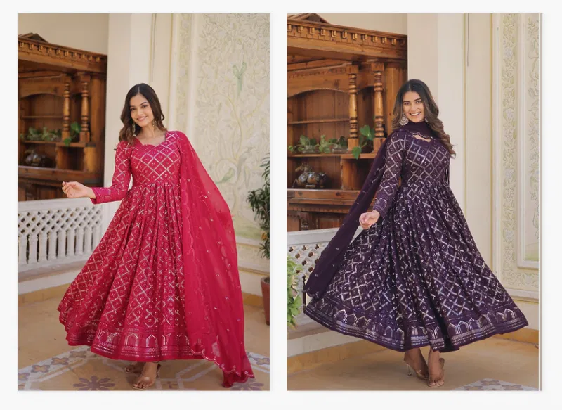 Jf 517 18 Beautiful Designer Faux Blooming Gown With Dupatta Bulk Orders In India