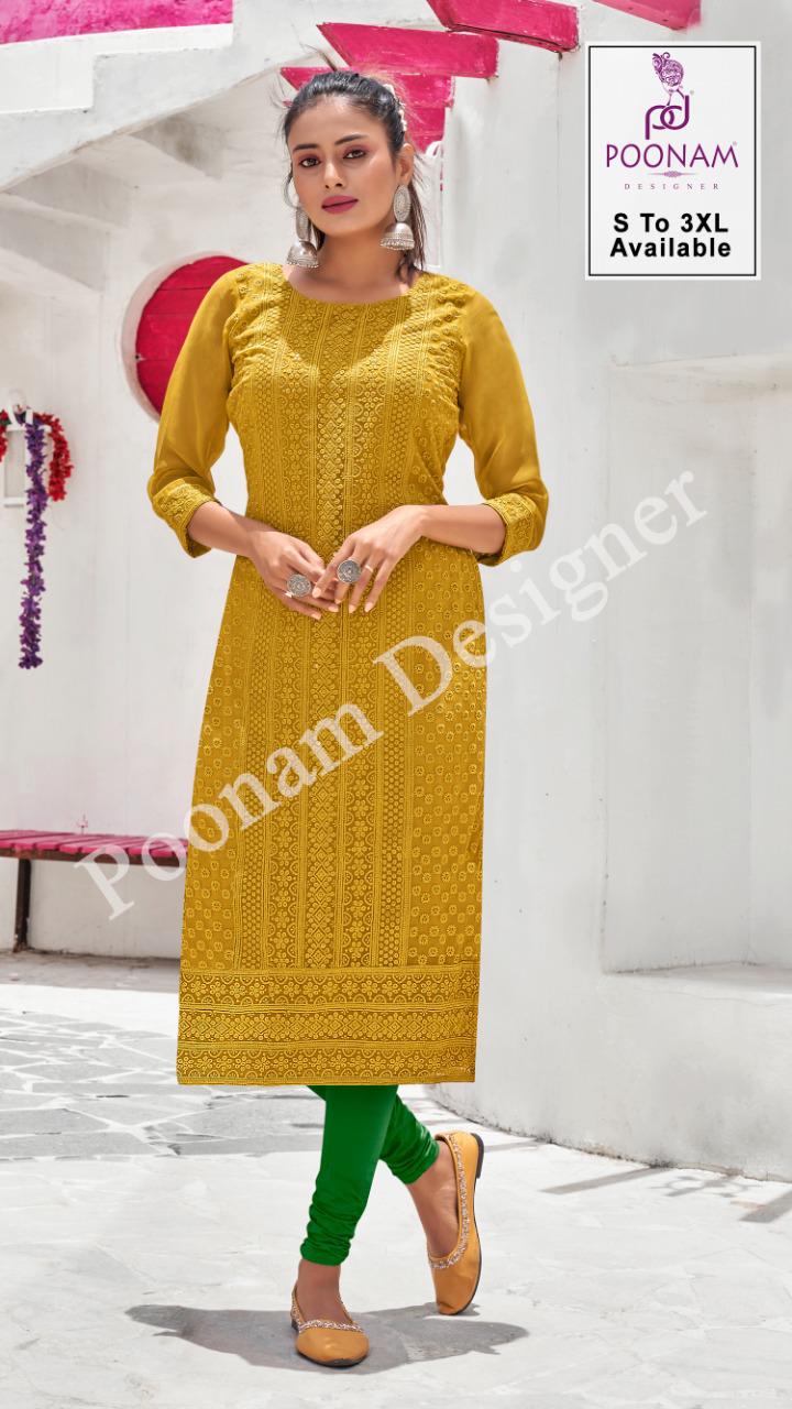 Poonam Chikankari Ethnic Wear Georgette Chikan work With sequence work Kurtis Collection
