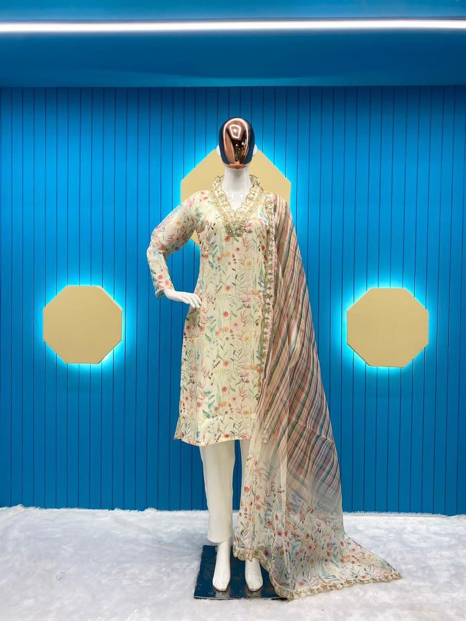 LG 1720 Organza Printed Kurti With Bottom Dupatta Catalog