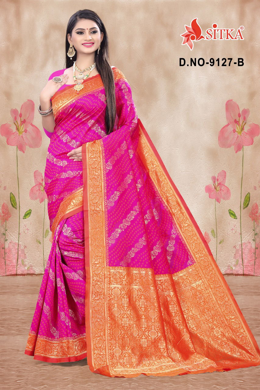 Ujle Sitare 9127 Fancy Designer Festive Wear Heavy Handloom Cotton Silk Saree Latest Collection
