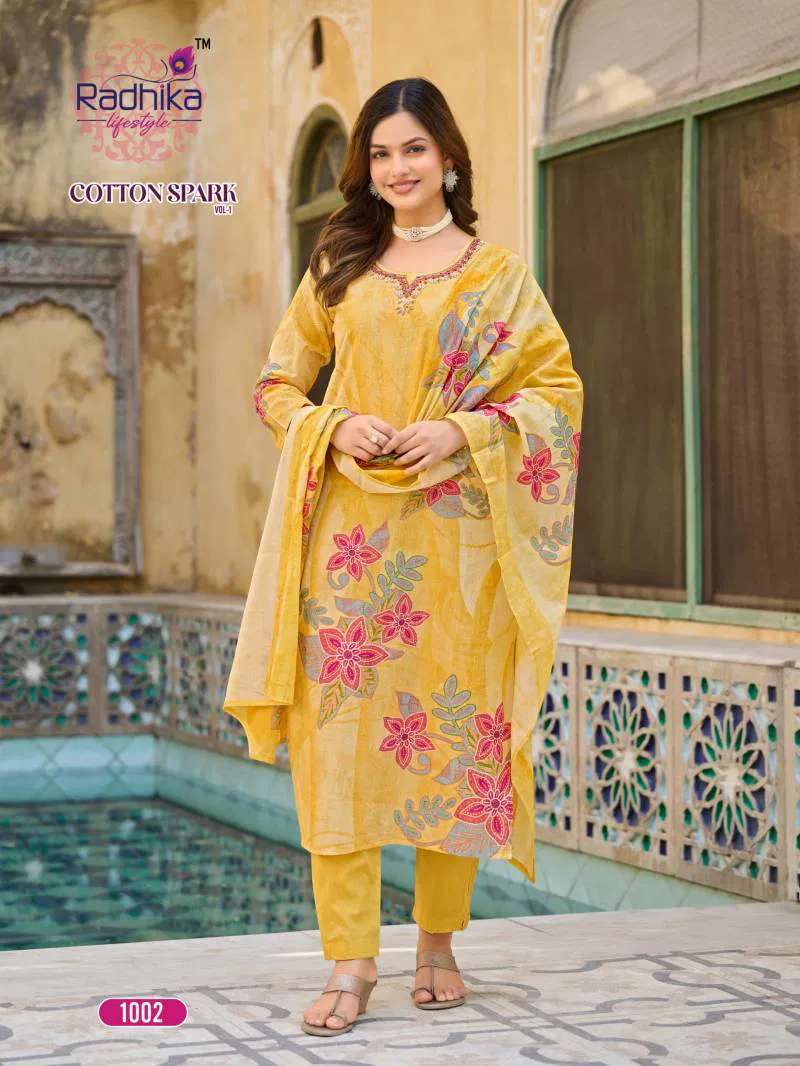 Cotton Spark Vol 1 By Radhika Cotton Printed Kurti Bottom With Dupatta Wholesale Clothing Distributors In India