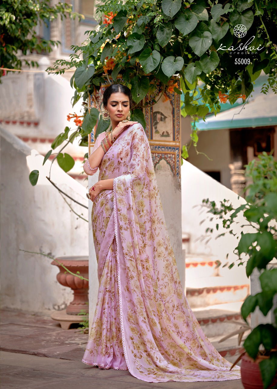 Kashvi Olivia Silk Chiffon Printed With Fancy Ethnic Wear Saree Collection
