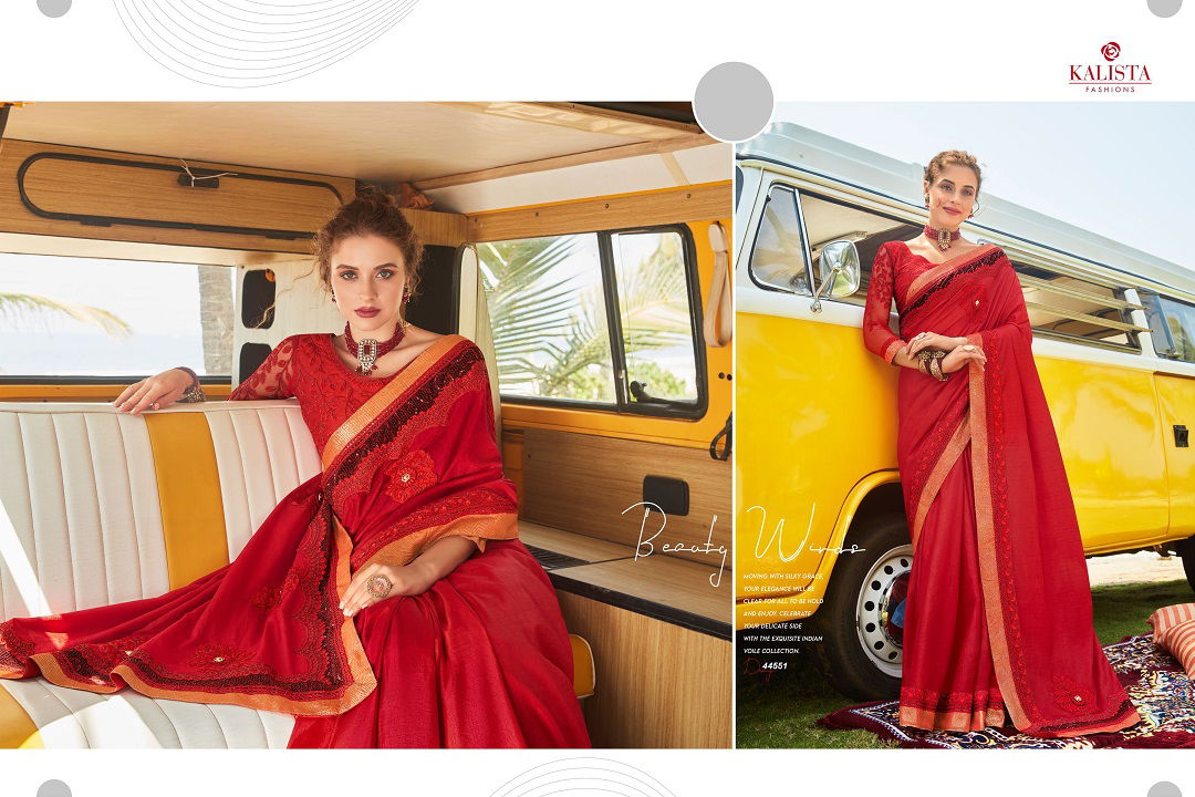 Kalista Glorious 8 Latest Fancy Designer Wedding Wear Vichitra Silk Heavy Embroidered Saree Collection
