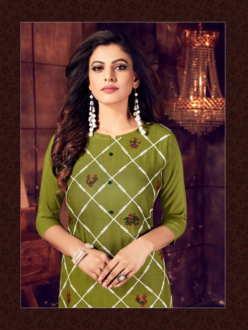 FIESTA INDIAN CULTURE LATEST REYON SLUB EMBROIDERY WORK PARTY WEAR KURTI COLLECTION 