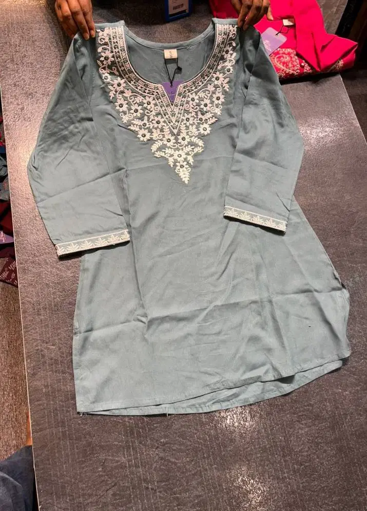 Naisha K 18 Rayon Neck Embroidered Short Kurti Wholesale Clothing Suppliers In India