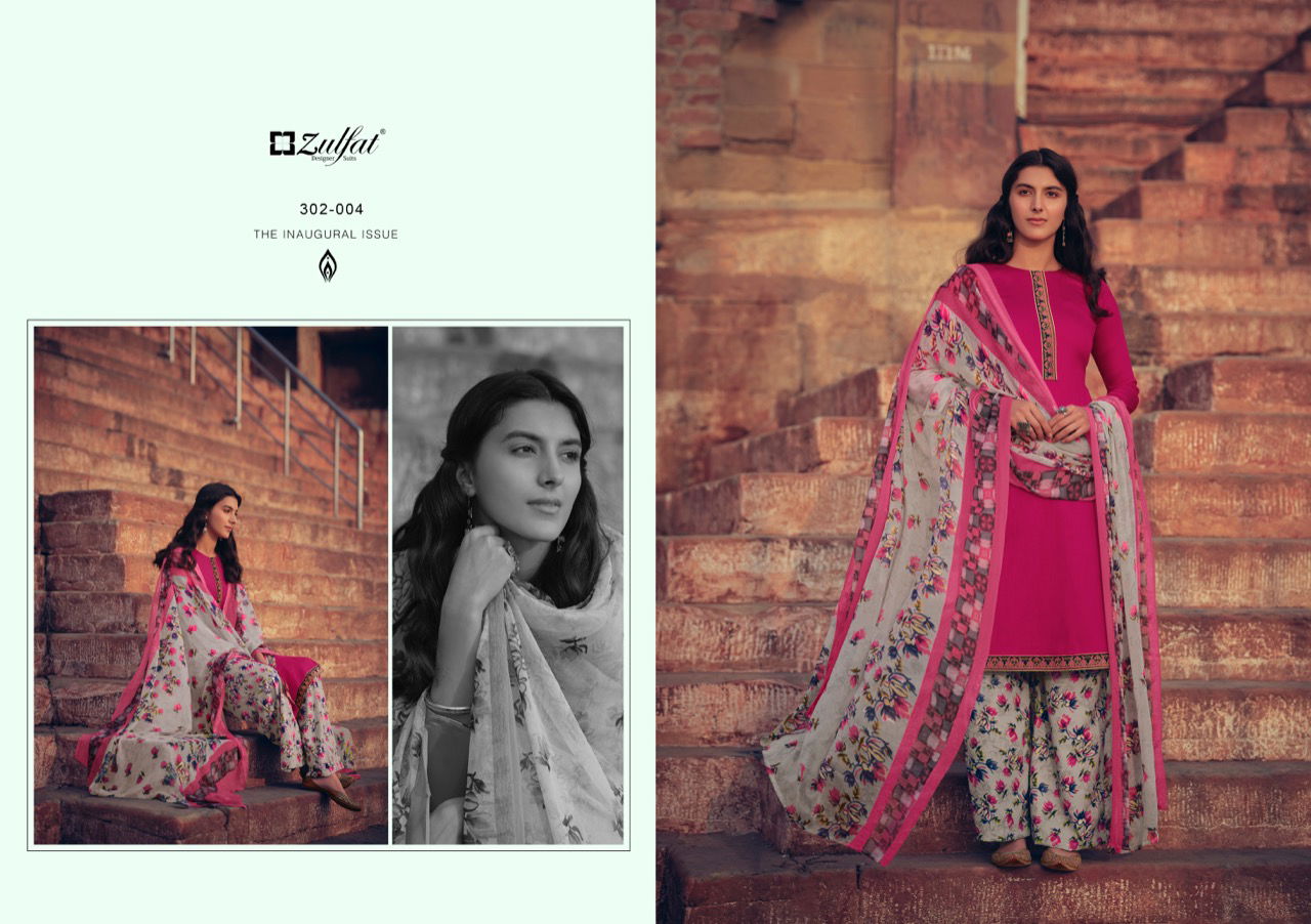 Zulfat Husna E Patiala 3 Casual Wear Elegantly stitched Kashmiri style Tie Lace Cotton Top With Bottom And Four Side less Dupatta Designer Dress Material Collection