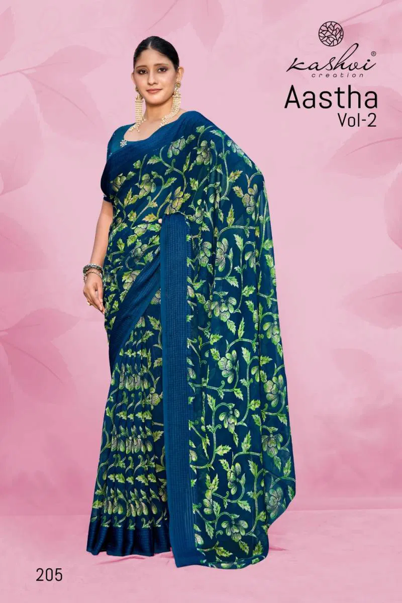 Aastha Vol 2 By Kashvi Georgette Jacquard Printed Saree Best Wholesale Shop In Surat