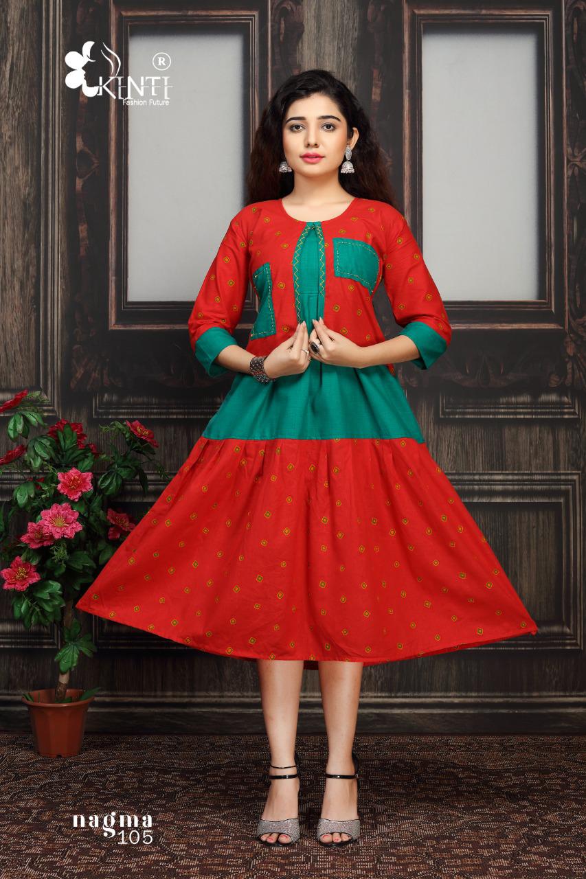 Kinti Nagma Printed Cotton Printed Designer Anarkali Kurti With Attached Jacket Collection
