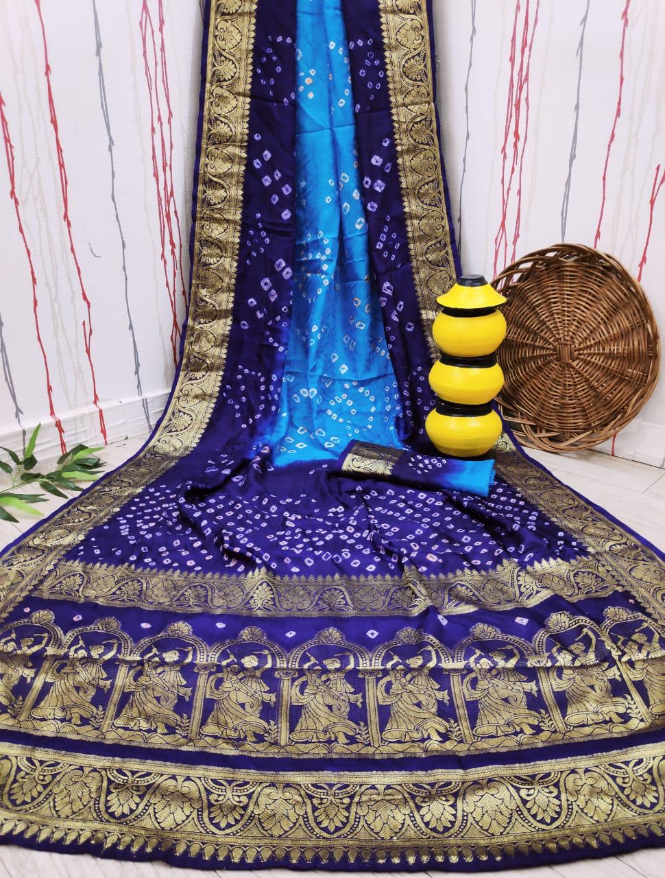 Rass Leela Bandhej Art Silk Weaving Bandhej Work Designer Sarees Collection
