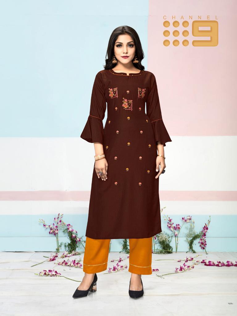 C9 Zenith Latest Festive wear Heavy Finest Quality Of Chinon Silk  Embroidery Kurti With Cotton Bottom Collection
