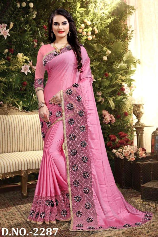 Naree Heavy Resham And Embroidery Work Beautiful Border And Flower