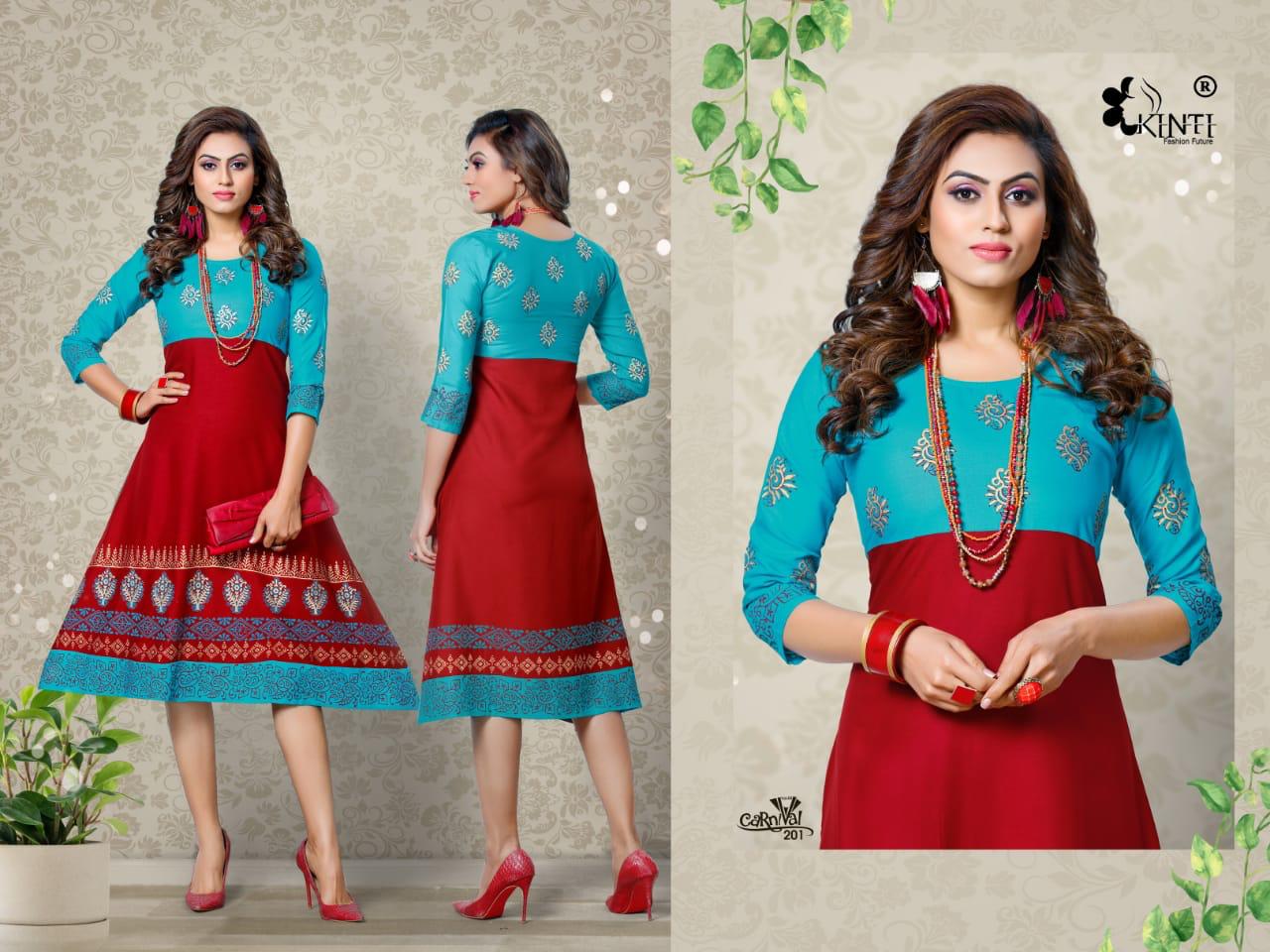 Kinti Carnival 2 Fancy Flair Block Regular Wear Anarkali Printed Kurtis Collection