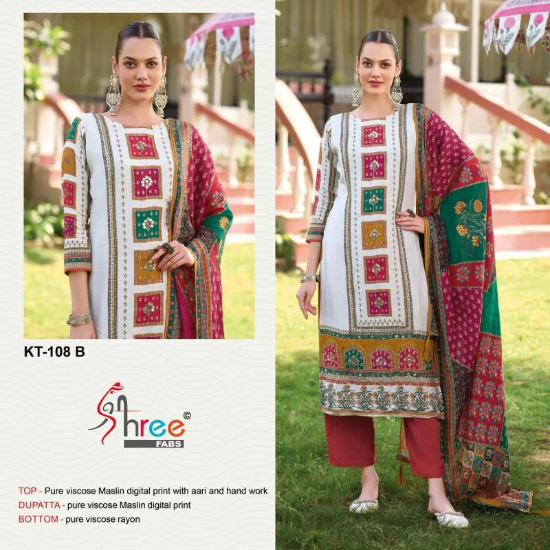Kt 108 By Shree Viscose Maslin Digital Printed Salwar Suits Online Wholesale