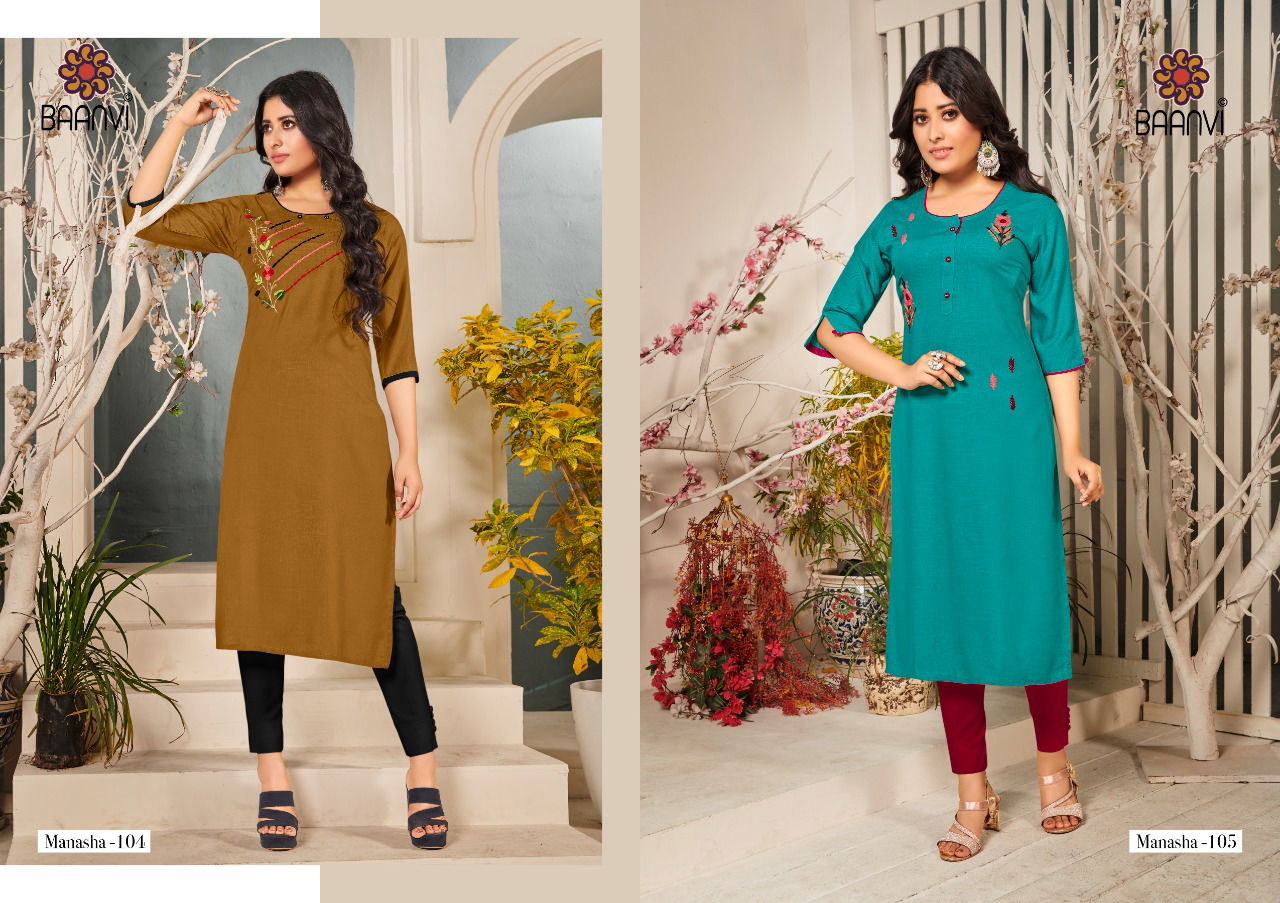 Baanvi Manasha 1 Fancy Ethnic Wear Rayon Embroidery Designer Kurti Collection