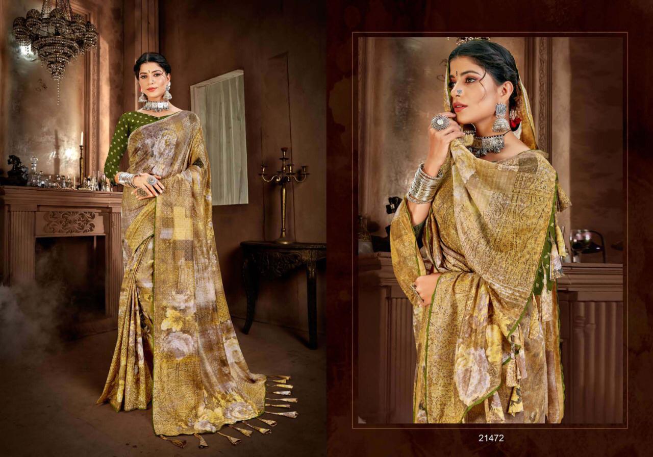 5D DESIGNER BAASURI Latest fancy Designer Casual wear Twill Silk Digital Print With Foil Printed Saree Collection 