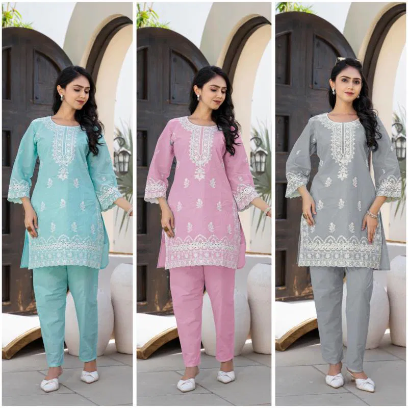 Afsana Primata Cotton Embroidered Co Ord Set Wholesale Online