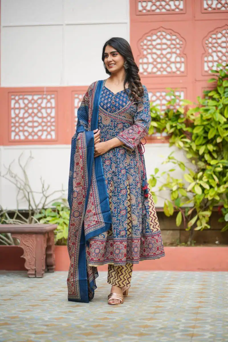 Naisha K 33 Cotton Printed Long Anarkali Kurti Set Exporters In India